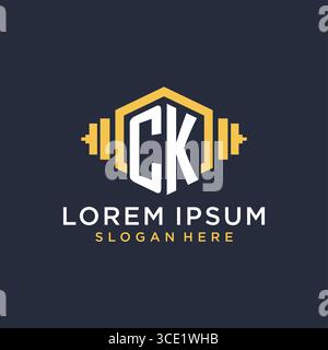 Initial CK logo design for fitness center with creative dumbbell geometric style vector graphic Stock Vector
