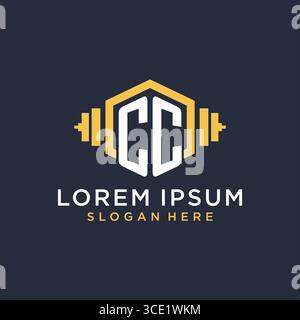 Initial CC logo design for fitness center with creative dumbbell geometric style vector graphic Stock Vector