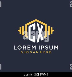 Initial CX logo design for fitness center with creative dumbbell geometric style vector graphic Stock Vector