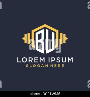 Initial BU logo design for fitness center with creative dumbbell geometric style vector graphic Stock Vector
