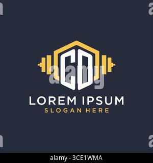 Initial CO logo design for fitness center with creative dumbbell geometric style vector graphic Stock Vector