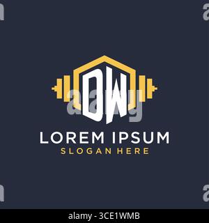 Initial DW logo design for fitness center with creative dumbbell geometric style vector graphic Stock Vector
