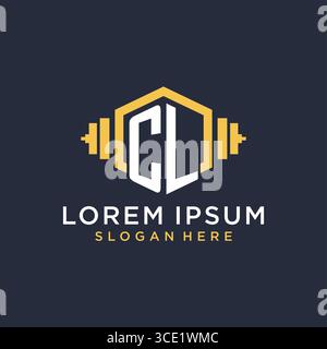 Initial CL logo design for fitness center with creative dumbbell geometric style vector graphic Stock Vector