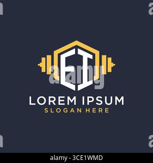 Initial EI logo design for fitness center with creative dumbbell geometric style vector graphic Stock Vector
