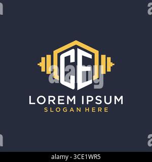 Initial CE logo design for fitness center with creative dumbbell geometric style vector graphic Stock Vector