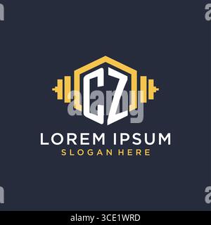 Initial CZ logo design for fitness center with creative dumbbell geometric style vector graphic Stock Vector