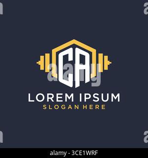 Initial CA logo design for fitness center with creative dumbbell geometric style vector graphic Stock Vector