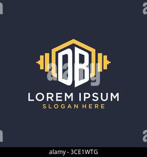 Initial DB logo design for fitness center with creative dumbbell geometric style vector graphic Stock Vector
