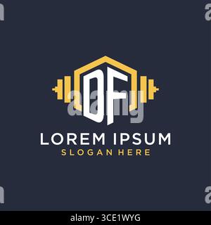 Initial DF logo design for fitness center with creative dumbbell geometric style vector graphic Stock Vector