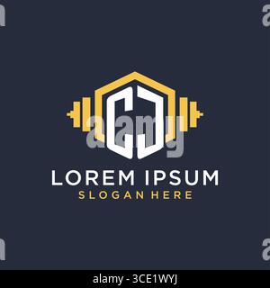 Initial CJ logo design for fitness center with creative dumbbell geometric style vector graphic Stock Vector