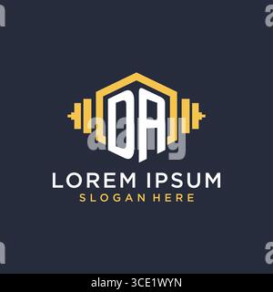 Initial DA logo design for fitness center with creative dumbbell geometric style vector graphic Stock Vector