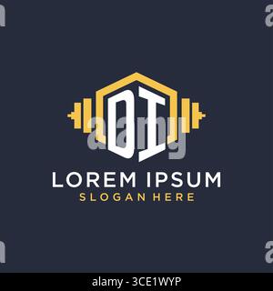 Initial DI logo design for fitness center with creative dumbbell geometric style vector graphic Stock Vector