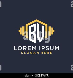 Initial BV logo design for fitness center with creative dumbbell geometric style vector graphic Stock Vector