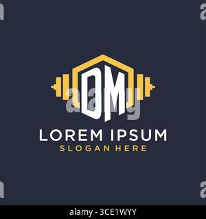 Initial DM logo design for fitness center with creative dumbbell geometric style vector graphic Stock Vector