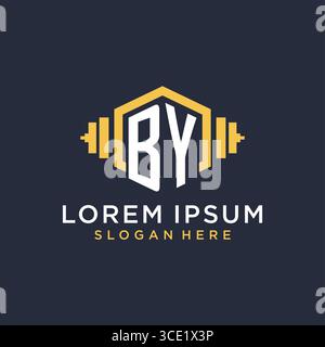 Initial BY logo design for fitness center with creative dumbbell geometric style vector graphic Stock Vector