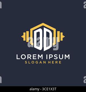 Initial DD logo design for fitness center with creative dumbbell geometric style vector graphic Stock Vector