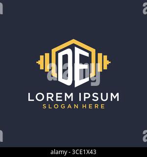 Initial DE logo design for fitness center with creative dumbbell geometric style vector graphic Stock Vector