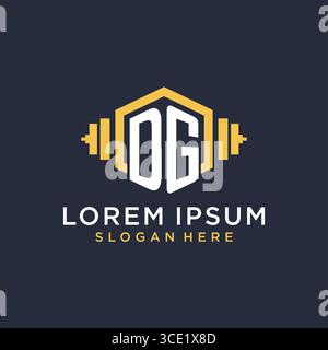 Initial DG logo design for fitness center with creative dumbbell geometric style vector graphic Stock Vector