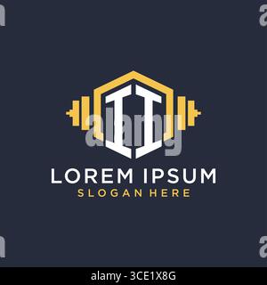 Initial II logo design for fitness center with creative dumbbell geometric style vector graphic Stock Vector