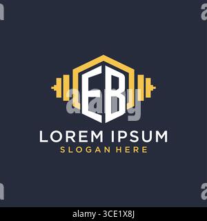 Initial EB logo design for fitness center with creative dumbbell geometric style vector graphic Stock Vector