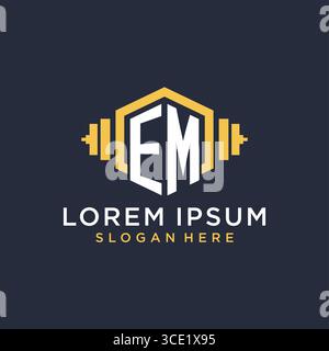 Initial EM logo design for fitness center with creative dumbbell geometric style vector graphic Stock Vector