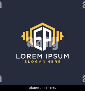 Initial EP logo design for fitness center with creative dumbbell geometric style vector graphic Stock Vector