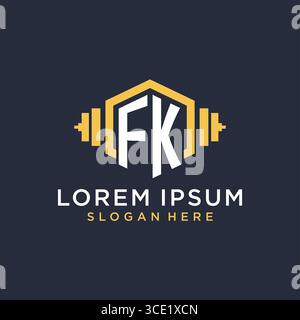 Initial FK logo design for fitness center with creative dumbbell geometric style vector graphic Stock Vector
