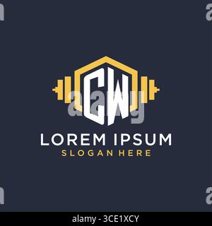 Initial CW logo design for fitness center with creative dumbbell geometric style vector graphic Stock Vector