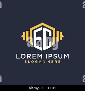 Initial EC logo design for fitness center with creative dumbbell geometric style vector graphic Stock Vector
