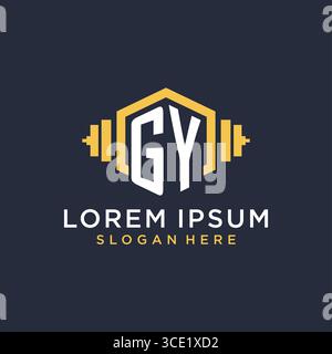 Initial GY logo design for fitness center with creative dumbbell geometric style vector graphic Stock Vector