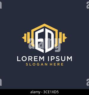 Initial ED logo design for fitness center with creative dumbbell geometric style vector graphic Stock Vector