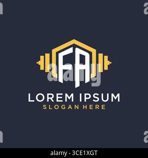Initial FA logo design for fitness center with creative dumbbell geometric style vector graphic Stock Vector
