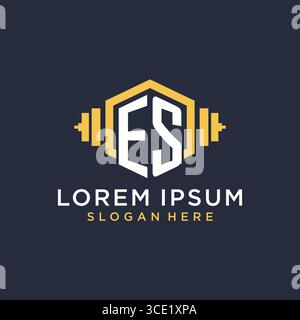 Initial ES logo design for fitness center with creative dumbbell geometric style vector graphic Stock Vector
