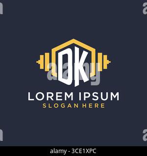 Initial DK logo design for fitness center with creative dumbbell geometric style vector graphic Stock Vector