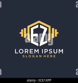 Initial EZ logo design for fitness center with creative dumbbell geometric style vector graphic Stock Vector