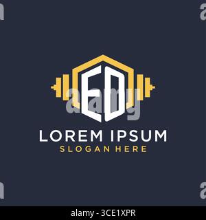 Initial EO logo design for fitness center with creative dumbbell geometric style vector graphic Stock Vector