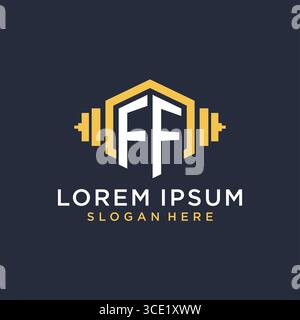 Initial FF logo design for fitness center with creative dumbbell geometric style vector graphic Stock Vector