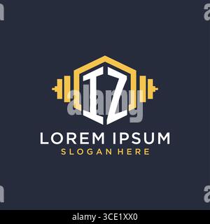 Initial IZ logo design for fitness center with creative dumbbell geometric style vector graphic Stock Vector