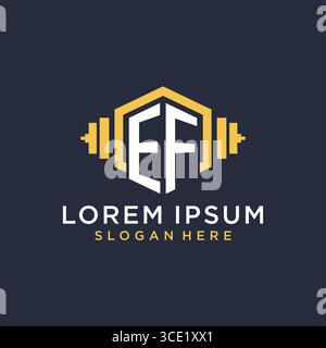 Initial EF logo design for fitness center with creative dumbbell geometric style vector graphic Stock Vector