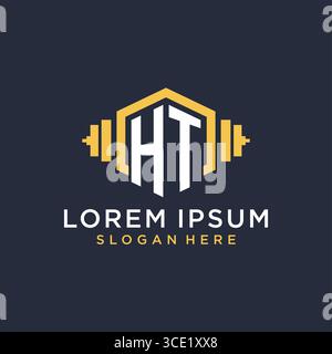 Initial HT logo design for fitness center with creative dumbbell geometric style vector graphic Stock Vector