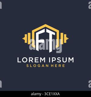 Initial FT logo design for fitness center with creative dumbbell geometric style vector graphic Stock Vector