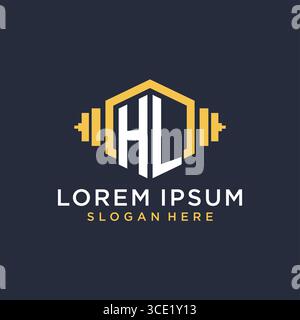 Initial HL logo design for fitness center with creative dumbbell geometric style vector graphic Stock Vector