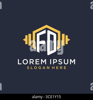 Initial FO logo design for fitness center with creative dumbbell geometric style vector graphic Stock Vector