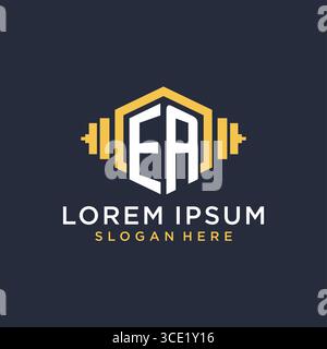 Initial EA logo design for fitness center with creative dumbbell geometric style vector graphic Stock Vector