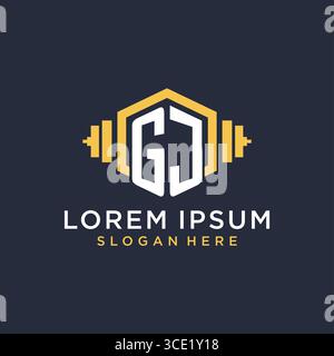 Initial GJ logo design for fitness center with creative dumbbell geometric style vector graphic Stock Vector