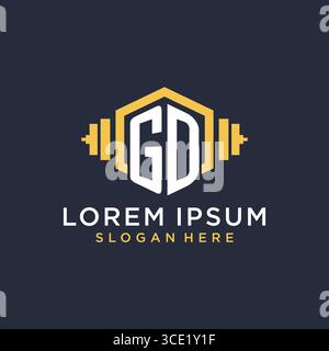 Initial GD logo design for fitness center with creative dumbbell geometric style vector graphic Stock Vector