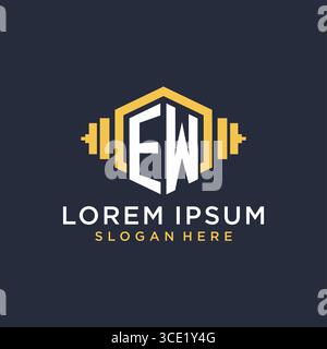 Initial EW logo design for fitness center with creative dumbbell geometric style vector graphic Stock Vector