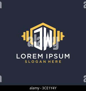 Initial JW logo design for fitness center with creative dumbbell geometric style vector graphic Stock Vector