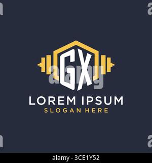 Initial GX logo design for fitness center with creative dumbbell geometric style vector graphic Stock Vector