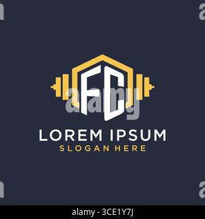 Initial FC logo design for fitness center with creative dumbbell geometric style vector graphic Stock Vector